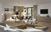 Wohnzimmer - Barrierefreie und topmoderne 4-Zimmer-DG-Wohnung W7 mit Balkon und Loggia in Rodgau Jügesheim